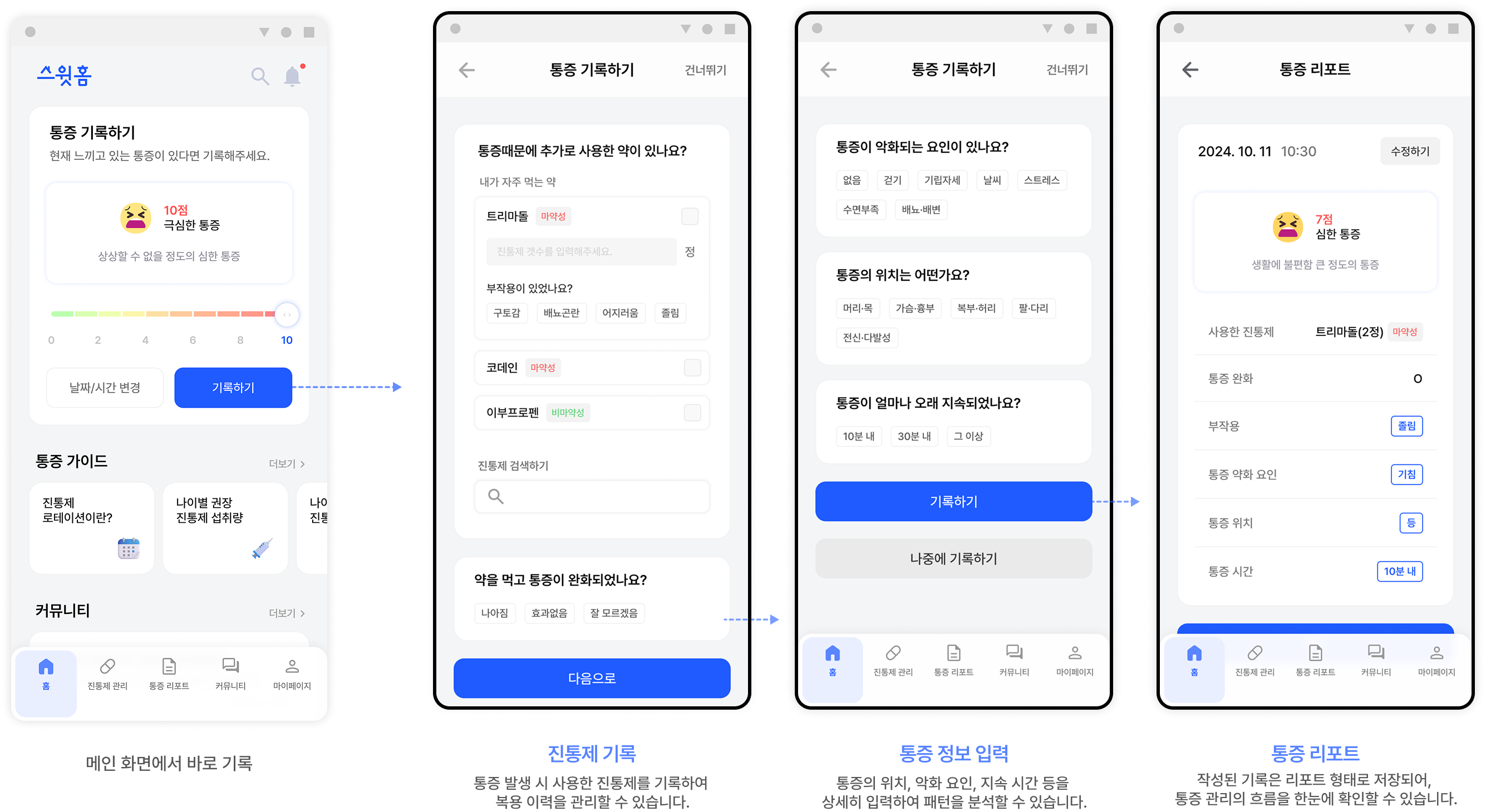 통증 기록 화면